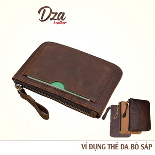Ví đựng thẻ da bò sáp mini Dza leather có khóa kéo đồng nhỏ gọn sành điệu