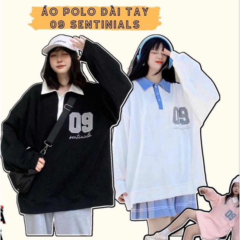 Áo PoLo Dài Tay Form Rộng Chất Nỉ In Số 09