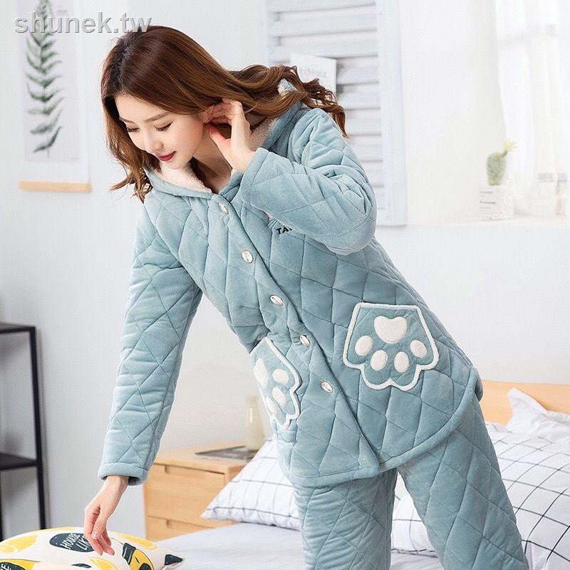 Bộ Đồ Ngủ Dáng Dài Bằng Nhung Ba Lớp Thời Trang Mùa Đông Ấm Áp Dành Cho Nữ | BigBuy360 - bigbuy360.vn