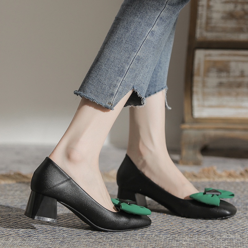 Giày Cao Gót Da Mềm Mũi Vuông Thoải Mái Phong Cách Hàn Quốc Cho Nữ Size 34-40