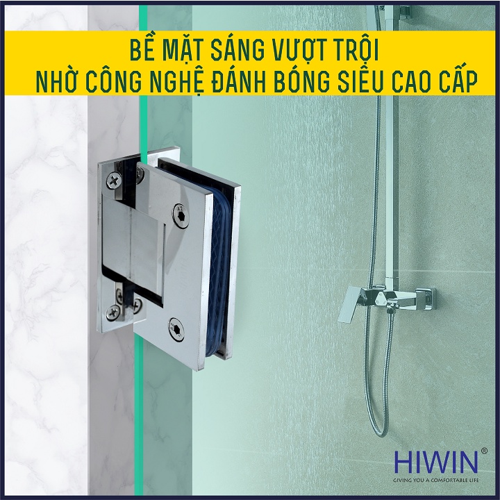 Bản lề phòng tắm kính 90 độ kính tường đế cân cạnh thẳng chất liệu inox 304 mặt gương HIWIN HG-009 (dày 5mm)