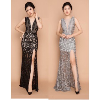 ĐẦM MAXI REN DỰ TIỆC XẺ ĐÙI KẾT HỘT CAO CẤP - MN 1112