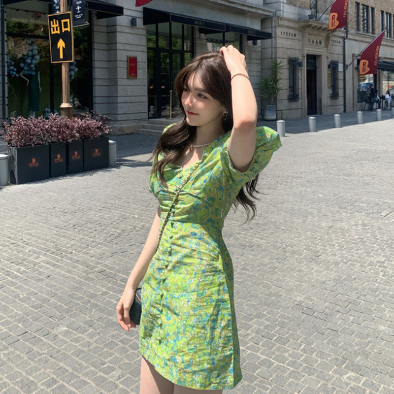 Đầm Hoa Cổ Chữ V Chiết Eo Thời Trang Mùa Hè Ngọt Ngào  váy