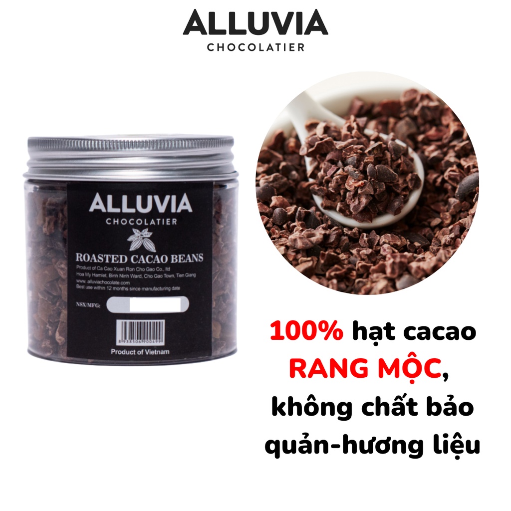 Hạt ca cao rang trộn trái cây sấy nguyên chất không đường Alluvia Chocolate hủ 100 gram