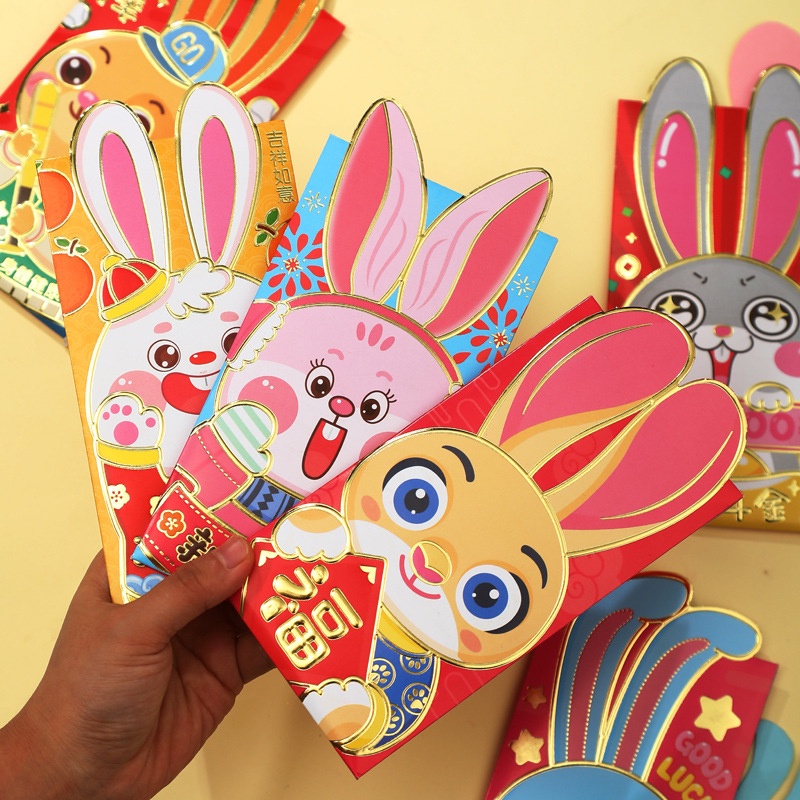 [Năm Mới 2023] 6 Bao Lì Xì Đỏ Hình Thỏ Hoạt Hình Sáng Tạo Có Túi Angpao