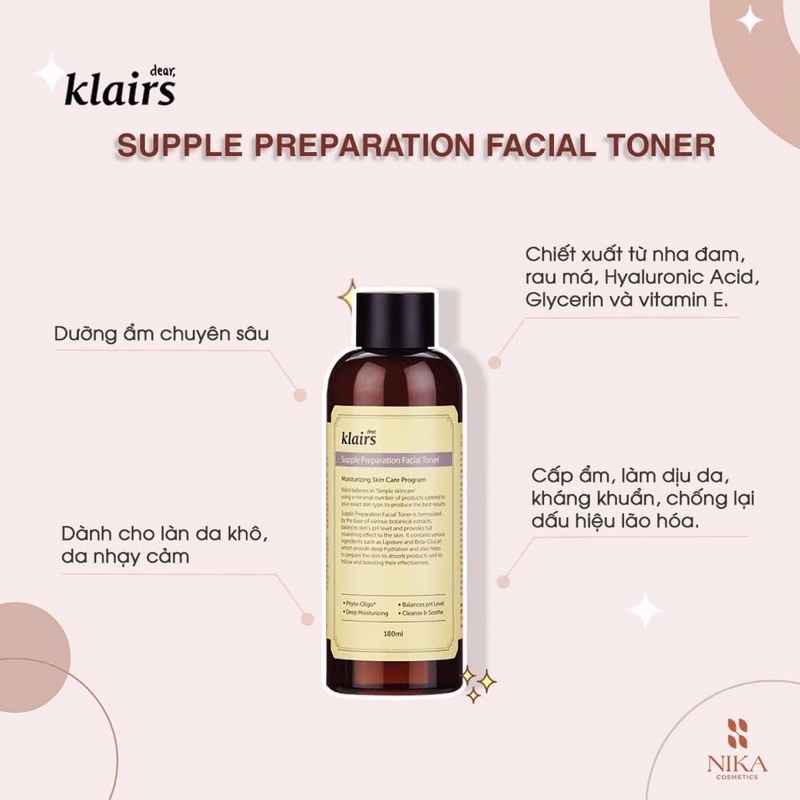 Toner Klairs các loại cung cấp độ cẩm và phục hồi cho da