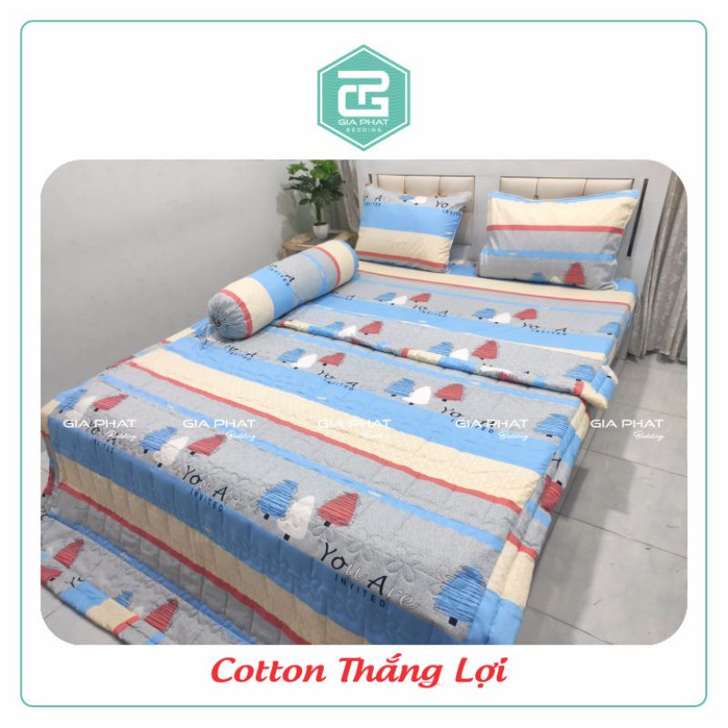 Bộ chăn ga Thắng Lợi 5 món 100% cotton chuẩn logo (inbox chọn mẫu )