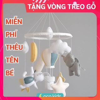 [TẶNG BẢNG TÊN BÉ & VÒNG TREO] Đồ chơi treo nôi cho bé kích thích thị giác ảnh thật, có nhạc tự xoay THỎ BẦU TRỜI