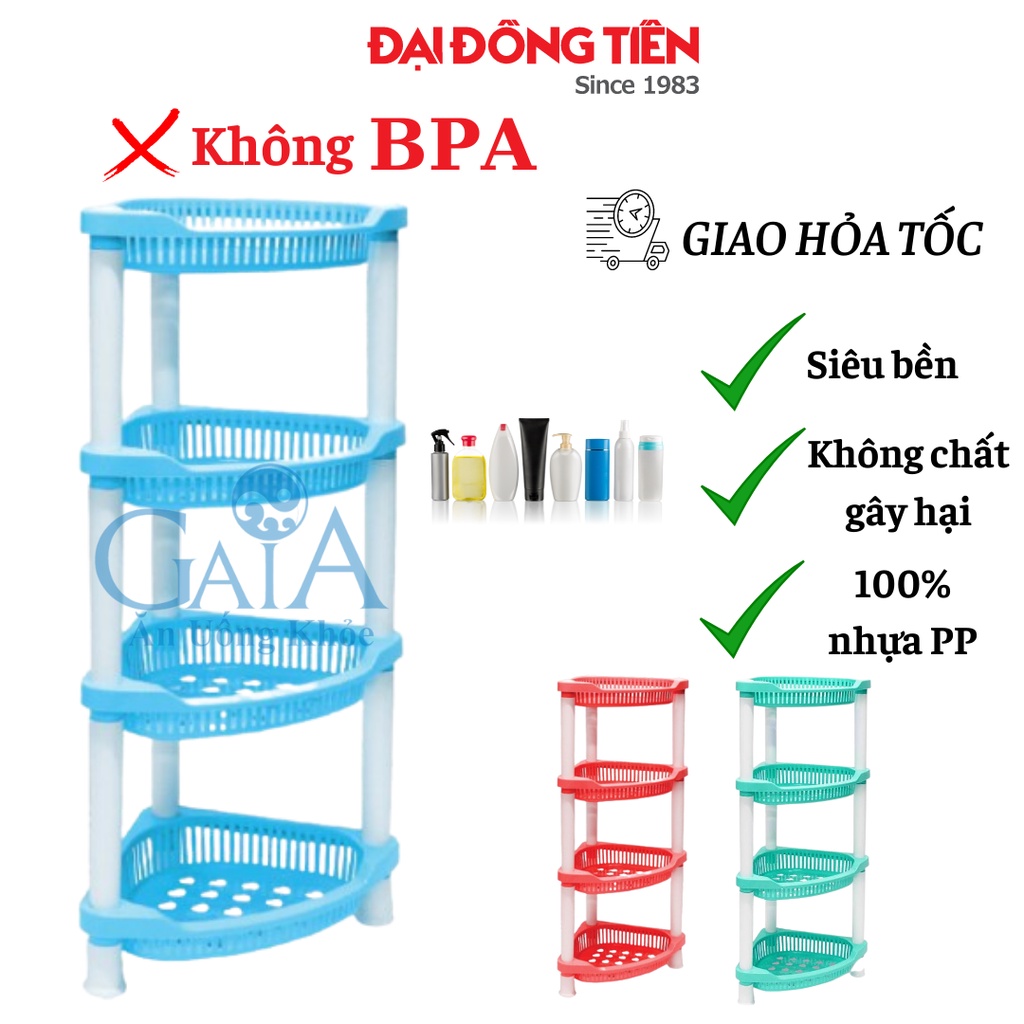 Kệ nhựa bếp/nhà tắm tam giác 4 tầng đa năng tiết kiệm không gian Đại Đồng Tiến 100% nhựa PP an toàn sức khỏe