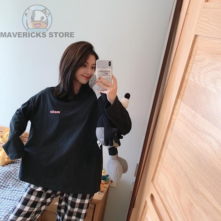 Bộ Đồ Ngủ Pijama Dài Tay Họa Tiết Caro Phong Cách Mới
