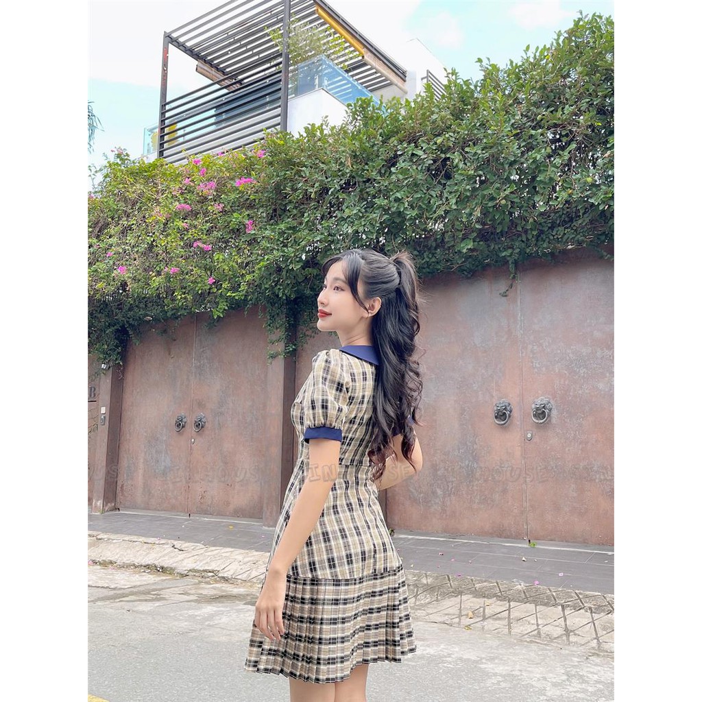 Đầm Caro Natra 0602 cổ sen trẻ trung CIN HOUSE