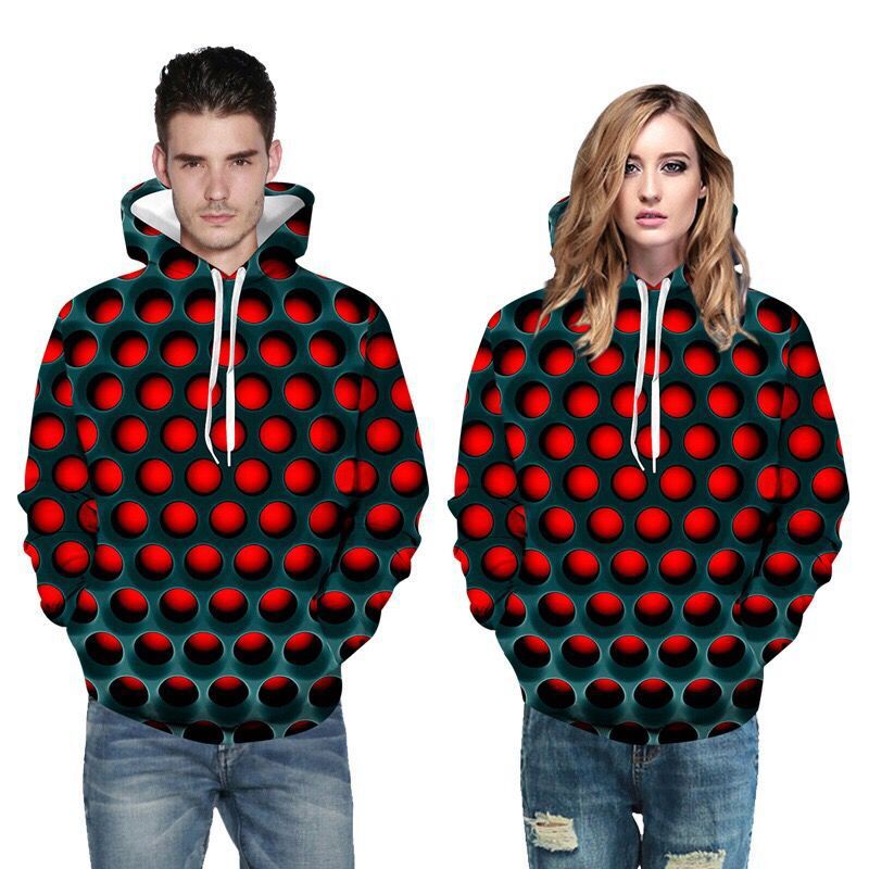 Honeycomb 3D Digital Print Loose Hooded Sweater Pullovers Women Men Baseball Sweatshirt Couples Hoodie