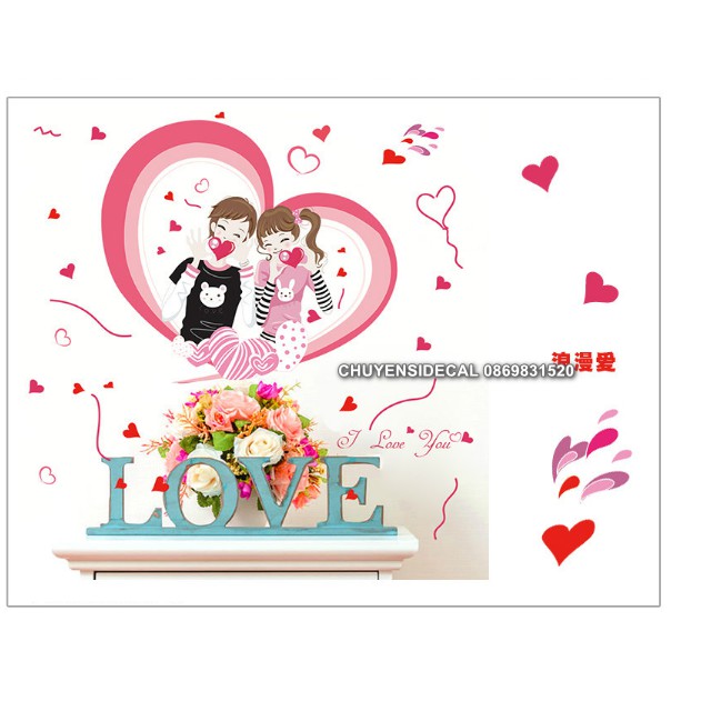 Decal dán tường - Trái Tim đỏ Trai Gái hạnh phuc
