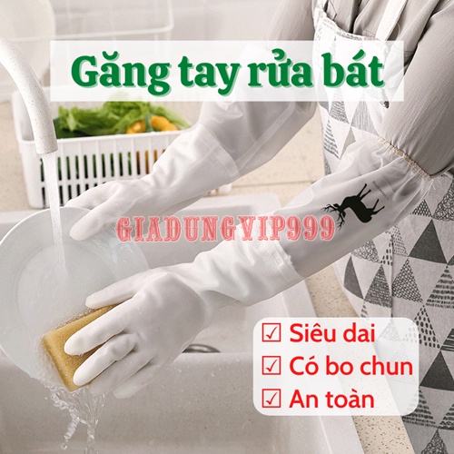 [SIÊU DAI] Găng tay cao su  Găng tay rửa bát lót nỉ chống rách, đàn hồi tốt có bo chun bảo vệ da tay siêu bền tiện lợi