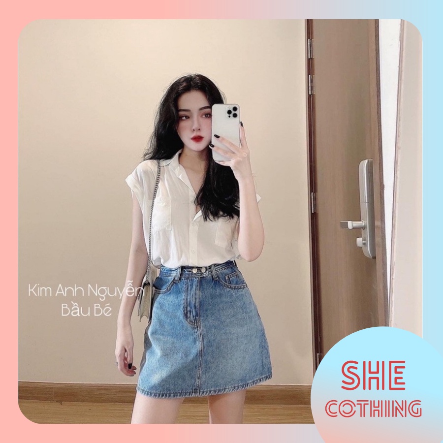 Áo sơ mi Gu cánh dơi KH19, áo sơ mi trắng cho nữ sát nách túi hộp cao cấp