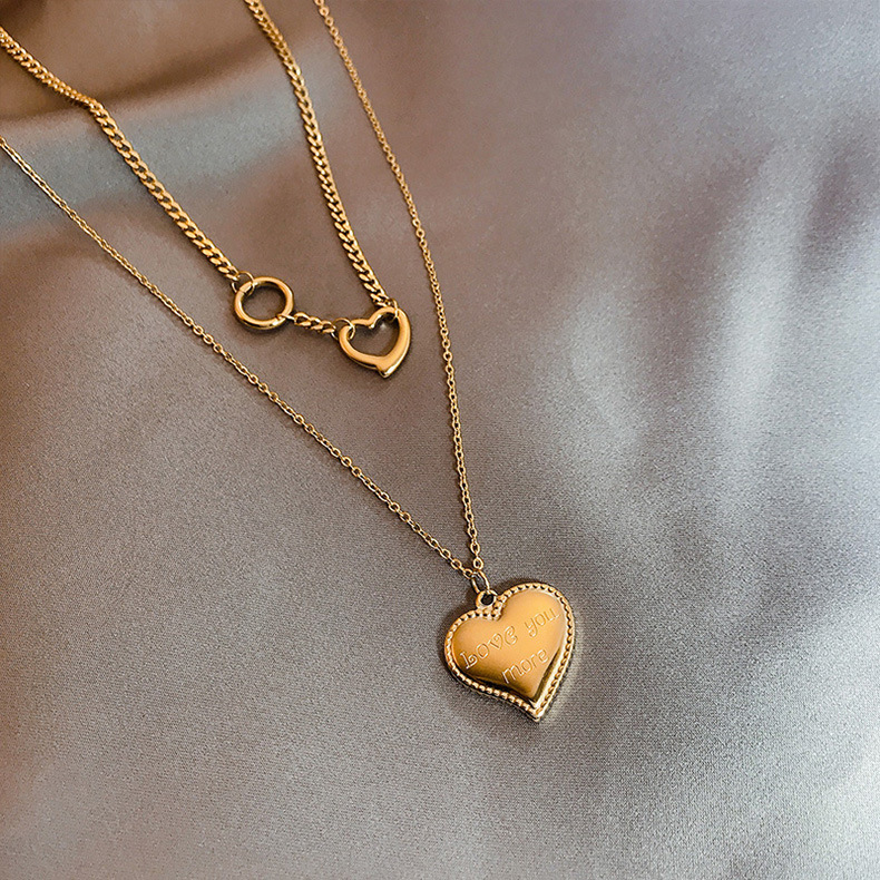 Korean love pendant double-layer titanium steel gold-plated women's necklace
