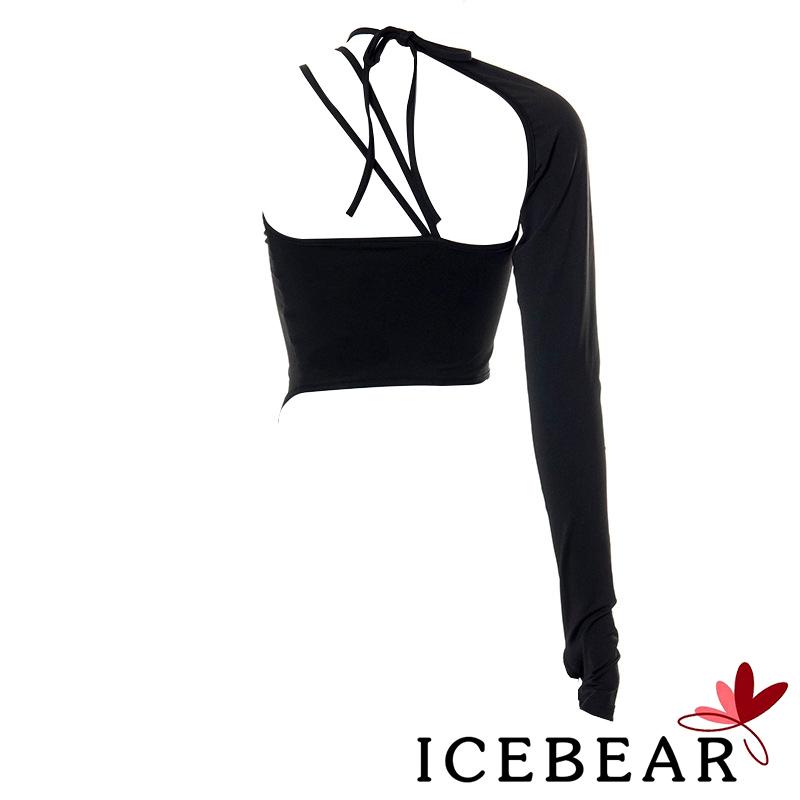 ICE-Women´s Camisole Solid Color Spaghetti Strap Short Vest with Single Long Sleeve