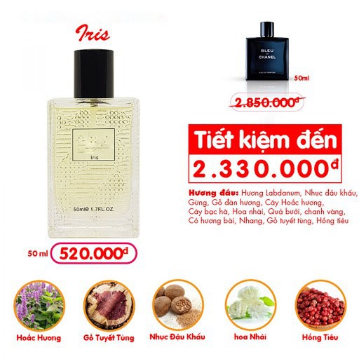 Nước hoa IRIS - HƯƠNG GỖ ĐẦY SANG TRỌNG (50ML)