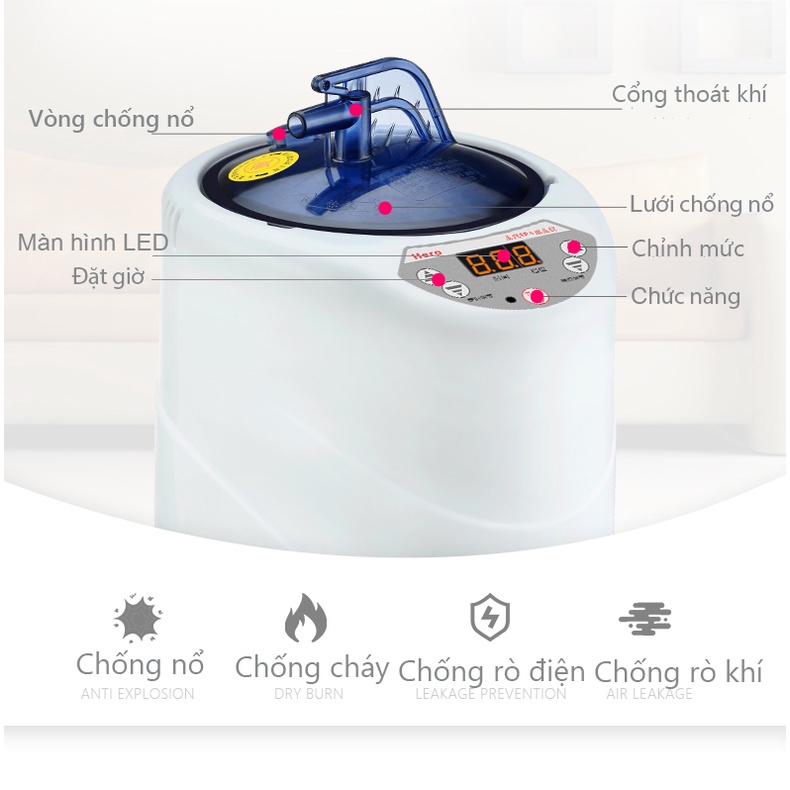 Combo nồi xông hơi cao cấp chống tràn và lều xông đa chức năng cao 190cm rộng 120cm trong lều phủ sơn