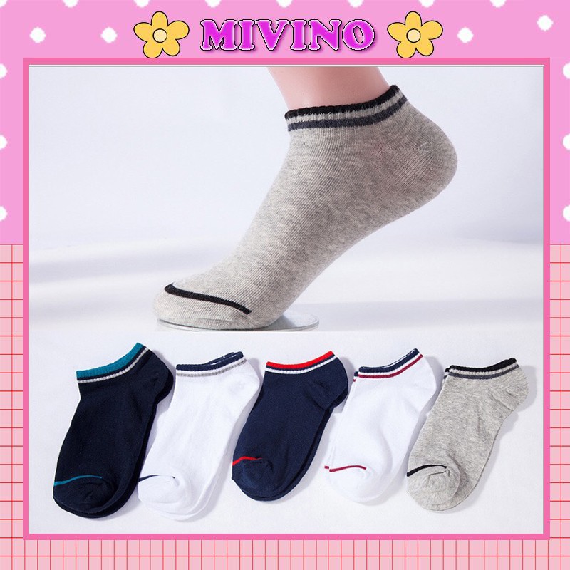 Set 5 đôi tất cổ ngắn Mivino tất nam chất cotton viền cổ thanh lịch TN04