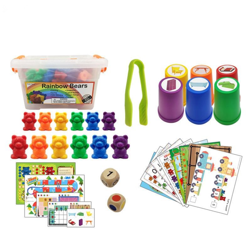 Bộ Đồ Chơi Đếm Hình Gấu Màu Sắc Cầu Vồng Theo Phương Pháp Montessori Cho Bé