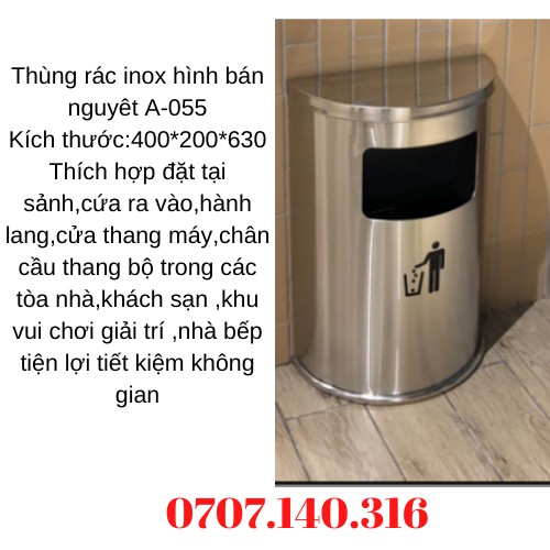 Thùng Rác Inox Hình Bán Nguyệt màu Bạc