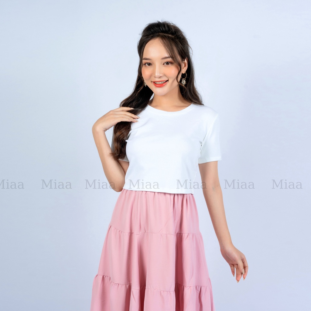 Áo croptop nữ ôm body tay ngắn, Croptop Nữ trơn ngắn tay cổ tròn, Áo thun ôm nữ dáng ngắn - ACTN03
