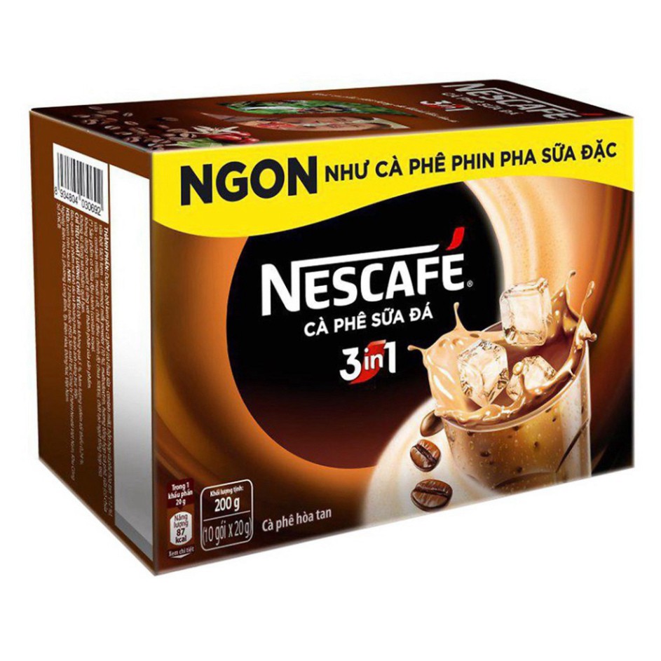 Cà Phê NESCAFÉ Hòa Tan 3in1 1 Hộp 10 Gói x 20g/gói FREE SHIP Cafe Nescafe Hòa Tan 3 Trong 1 Uống Liền Coffee Sữa Đá