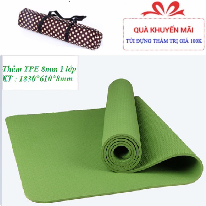 SALE : HOT Thảm tập yoga đúc 1 lớp dày6mm/ 8mm siêu cao cấp các màu tặng túi đựng và dây buộc chuyên dụng