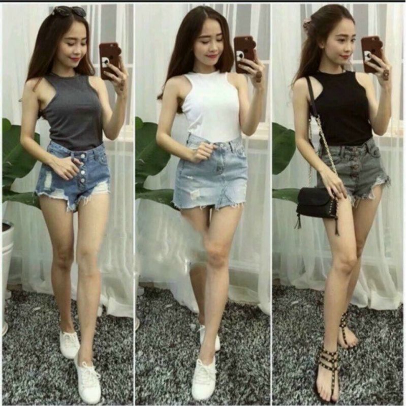 Áo croptop 3 lỗ tà nhọn siêu hot_phong cách (A15