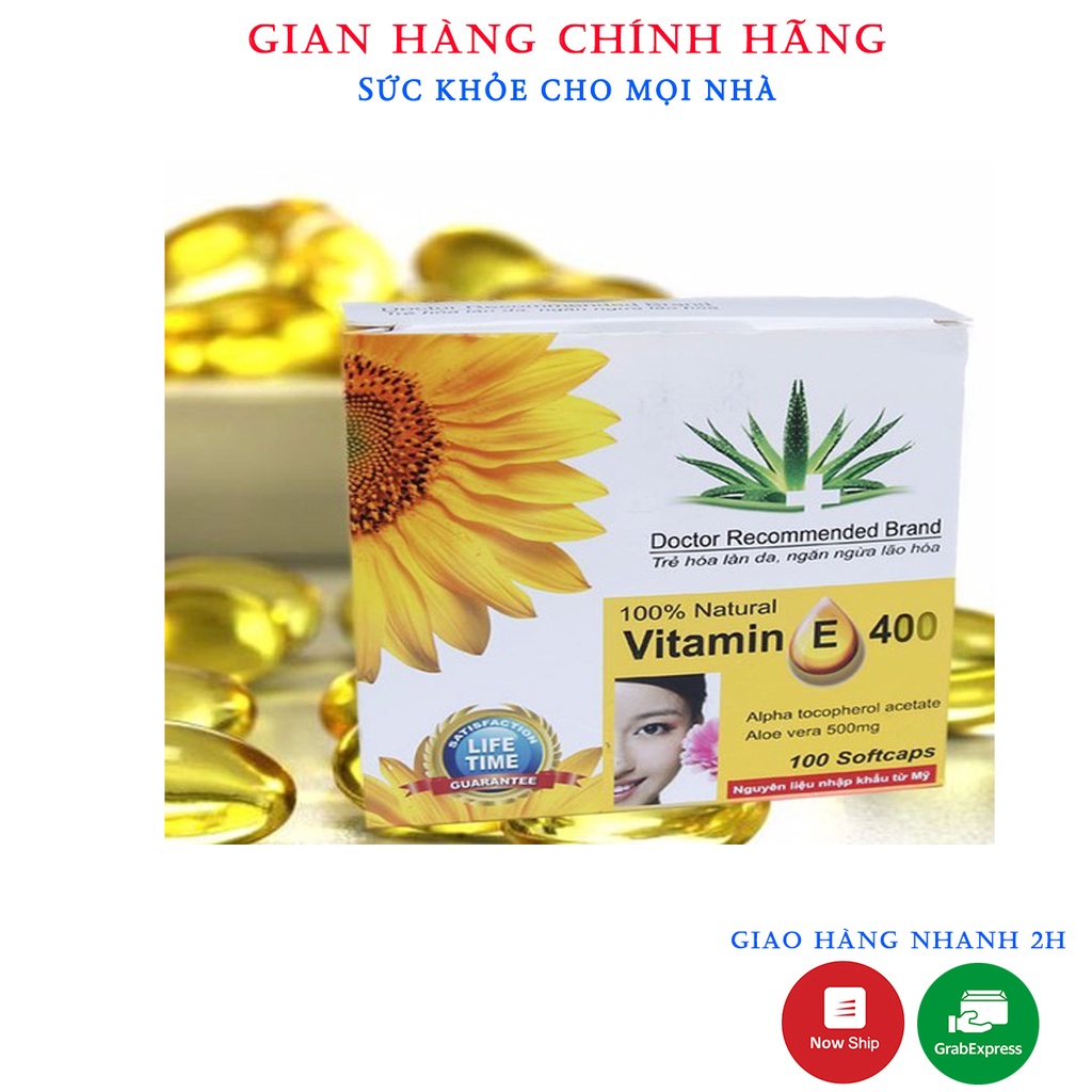 Viên Uống Vitamin E 400 iu Giúp Làm Đẹp Da - Hộp 100 Viên Bổ Sung vtm E 400mg Ngăn Ngừa Lão Hóa