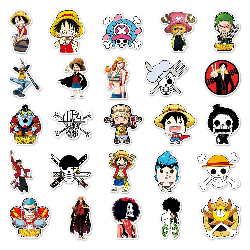 Combo 30 Sticker Chống Nước Decal Dán Điện Thoại Laptop Mũ Bảo Hiểm Vali Guitar Bình Nước Sổ Tay [ONE PIECE]