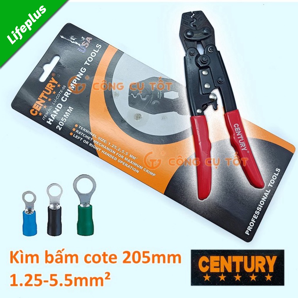 Kìm bấm cos cộng lực 205mm Century số 6 cho dây 1.25 - 5.5 mm², lõi tối đa Φ2.6mm