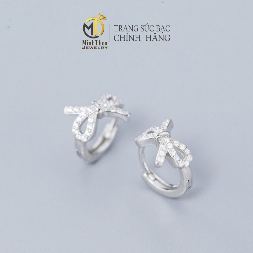 Bông tai,khuyên hoa tai bạc nơ đính đá ôm tai Minh Thoa JEWELRY