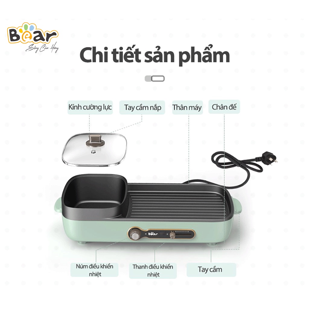 Nồi Lẩu Nướng Điện Đa Năng Mini 2 Ngăn Bear 2in1 Bảo Hành 18 Tháng - HiMect