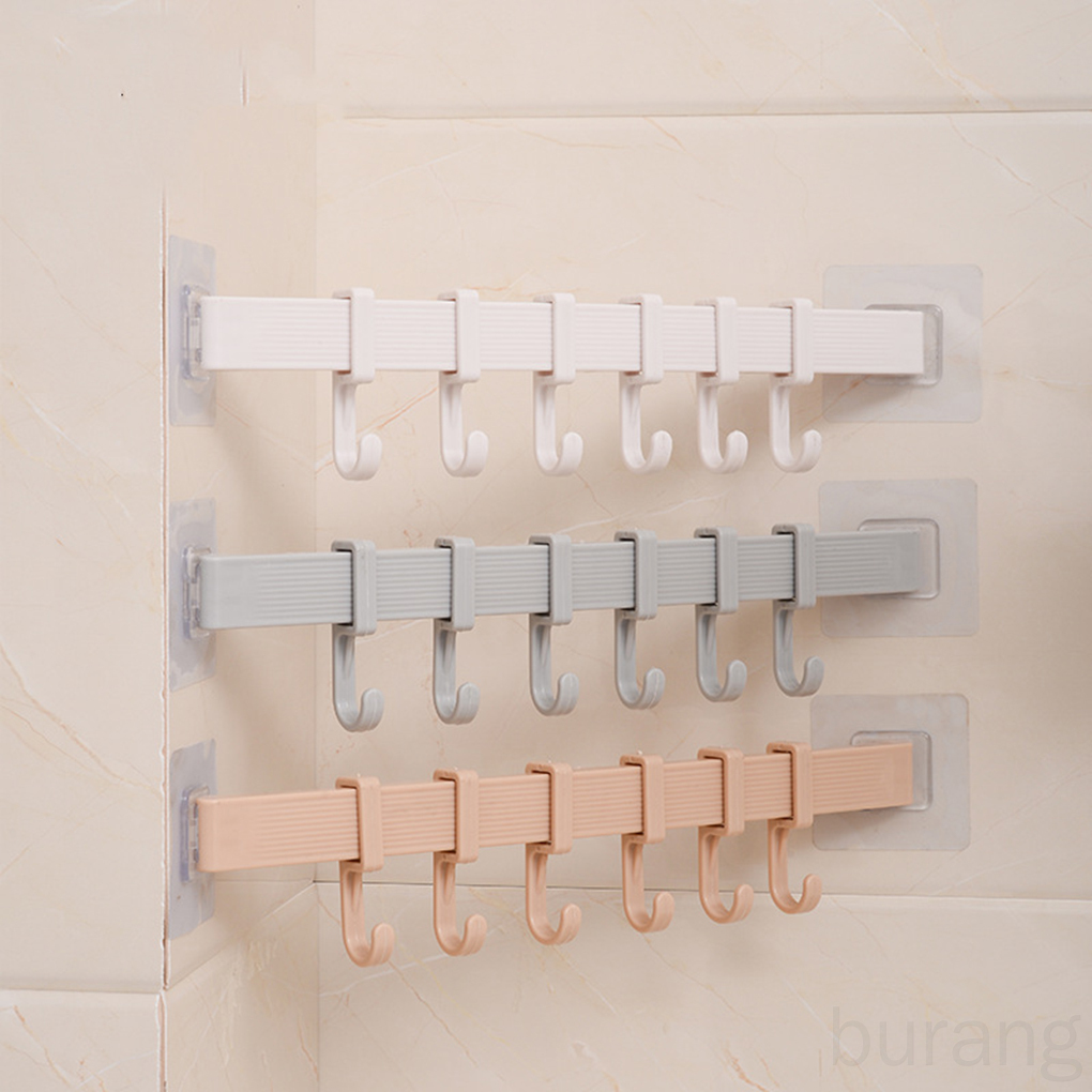 Giá treo đồ gắn cửa nhà tắm bằng nhựa 6 móc tự dính không cần khoan lỗ tiện dụng