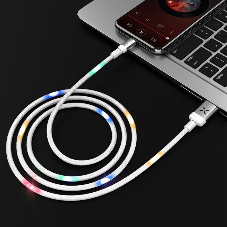 COMBO cáp sạc Hoco U63 Lightning sạc nhanh 2.4A dây dài 120cm bọc dù đèn phát sáng màu sắc