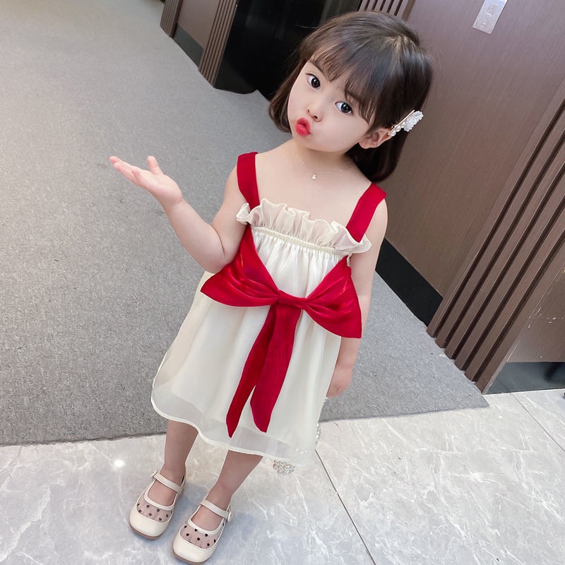 Đầm Công Chúa Sát Nách Đính Nơ Xinh Xắn Cho Bé Gái 1-3 Tuổi