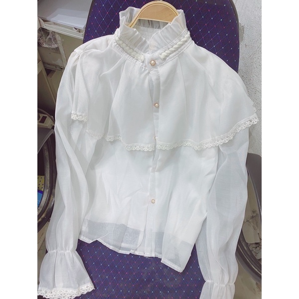 Áo sơ mi bèo tiểu thư cổ trụ | BigBuy360 - bigbuy360.vn