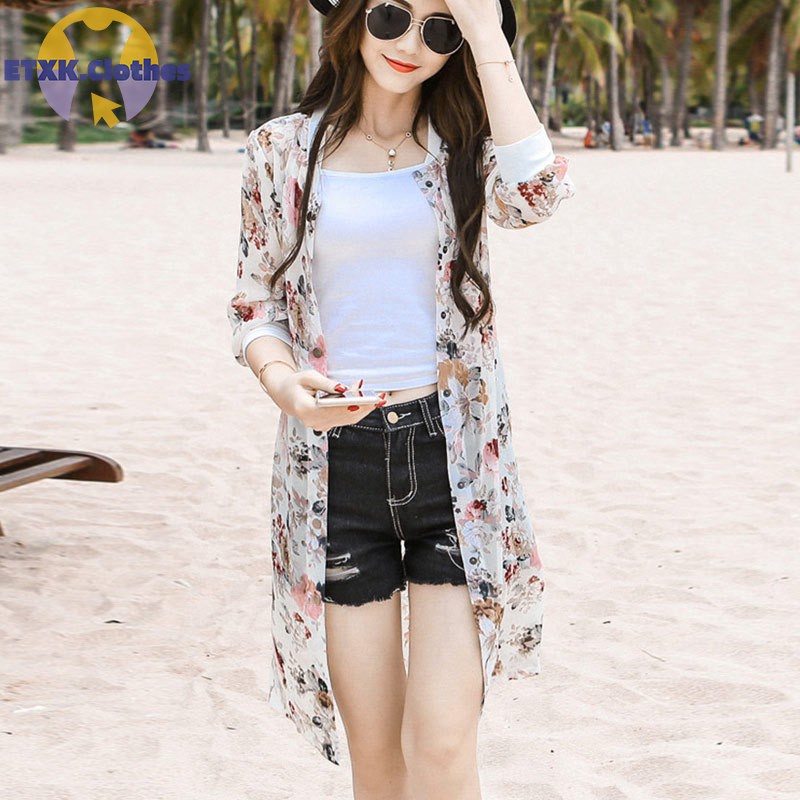 Áo Khoác Chiffon Mỏng Tay 3 / 4 Dáng Dài In Họa Tiết Thời Trang Mùa Hè Cho Nữ | BigBuy360 - bigbuy360.vn