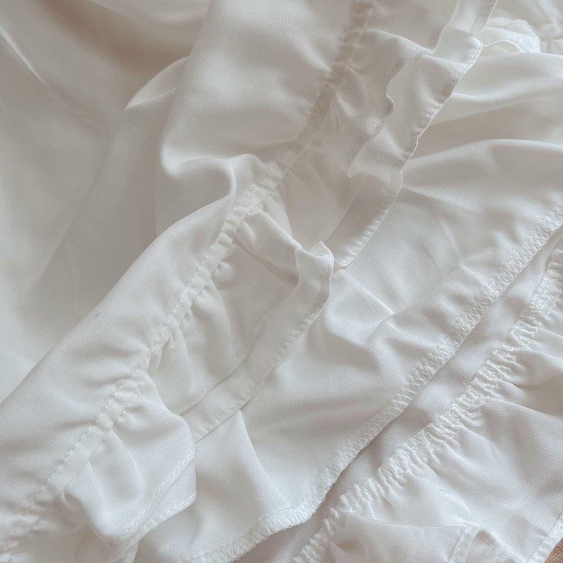 ĐẦM TRẮNG CỔ TYM VIỀN TAY BỒNG BO EO VIỀN BÈO | BigBuy360 - bigbuy360.vn