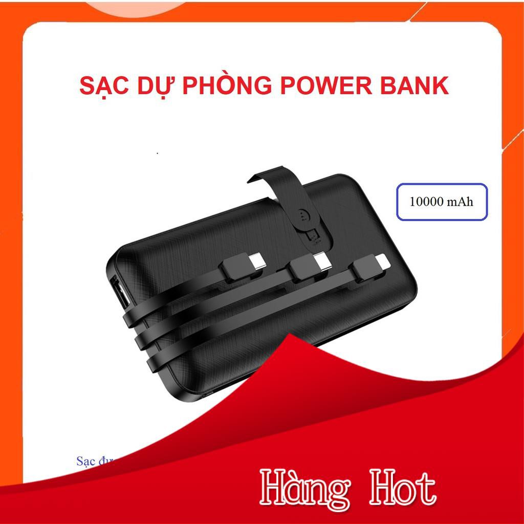 Sạc dự phòng Power Bank 10000mAh chính hãng tích hợp 3 dây sạc đa năng thông minh cho iphone, samsun