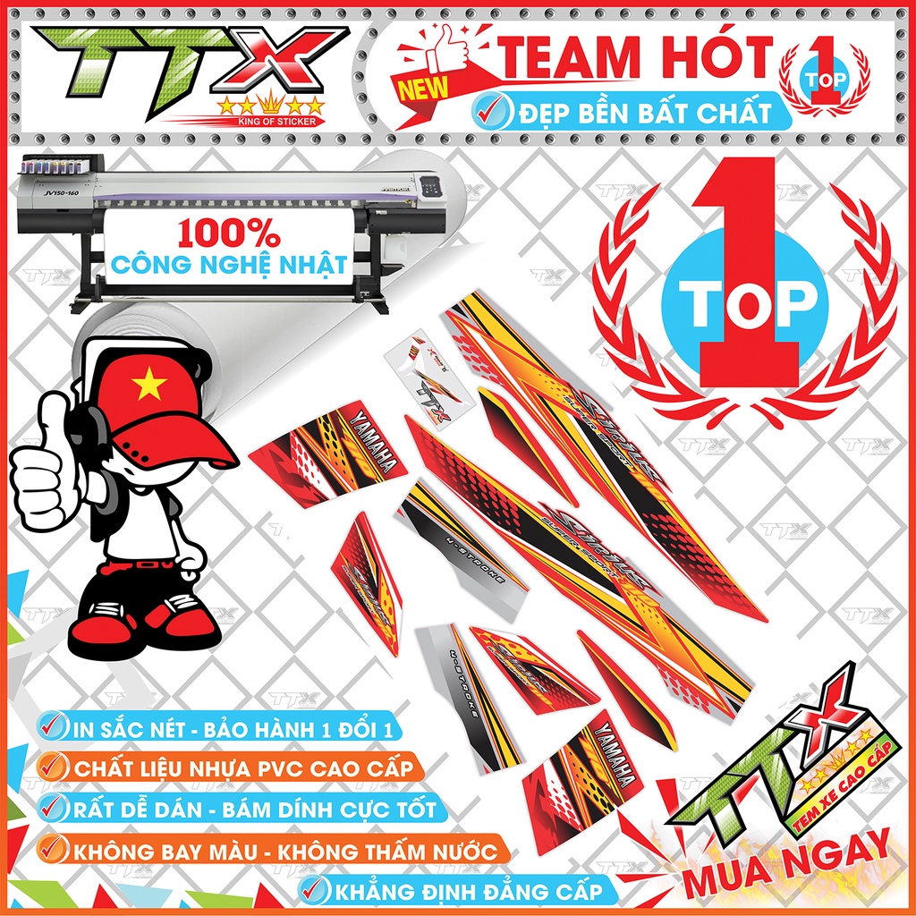 Tem chế dán xe màu đỏ bạc nền đen siêu đẹp , Shop TTX Tem sirius mã