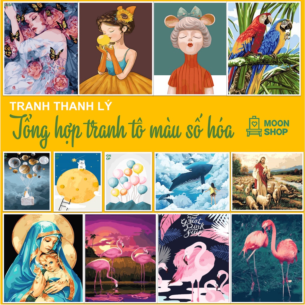 Tranh tô màu theo số tranh số hóa thanh lý tổng hợp Moonshop 40x50 cm