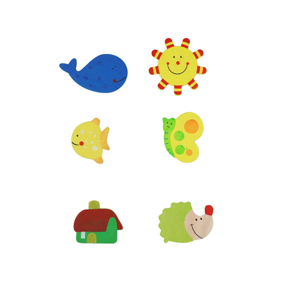 |Superbaby| Set 12 Nam Châm Dán Tủ Lạnh Bằng Gỗ Hoạ Tiết Hoạt Hình Đáng Yêu Cho Bé