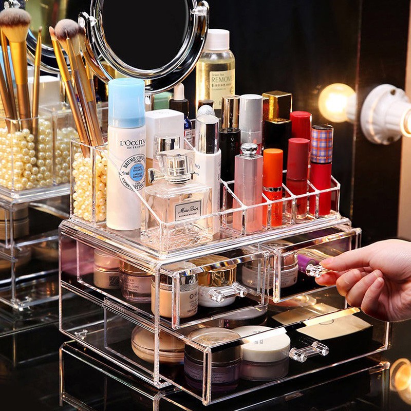 Hộp Đựng Đồ Trang Điểm Bằng Acrylic Trong Suốt Cỡ Lớn Tiện Dụng