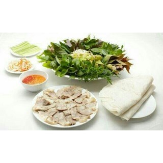 Bánh tráng nướng phơi sương cuốn thịt luộc