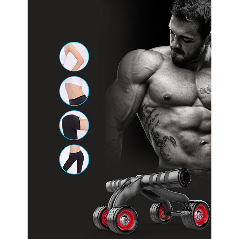 Con lăn tập cơ bụng 4 bánh tặng kèm thảm tập