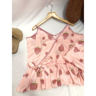 Đồ ngủ dây kimono hình quả dâu lụa mát mịn [ Hình shop tự chụp]