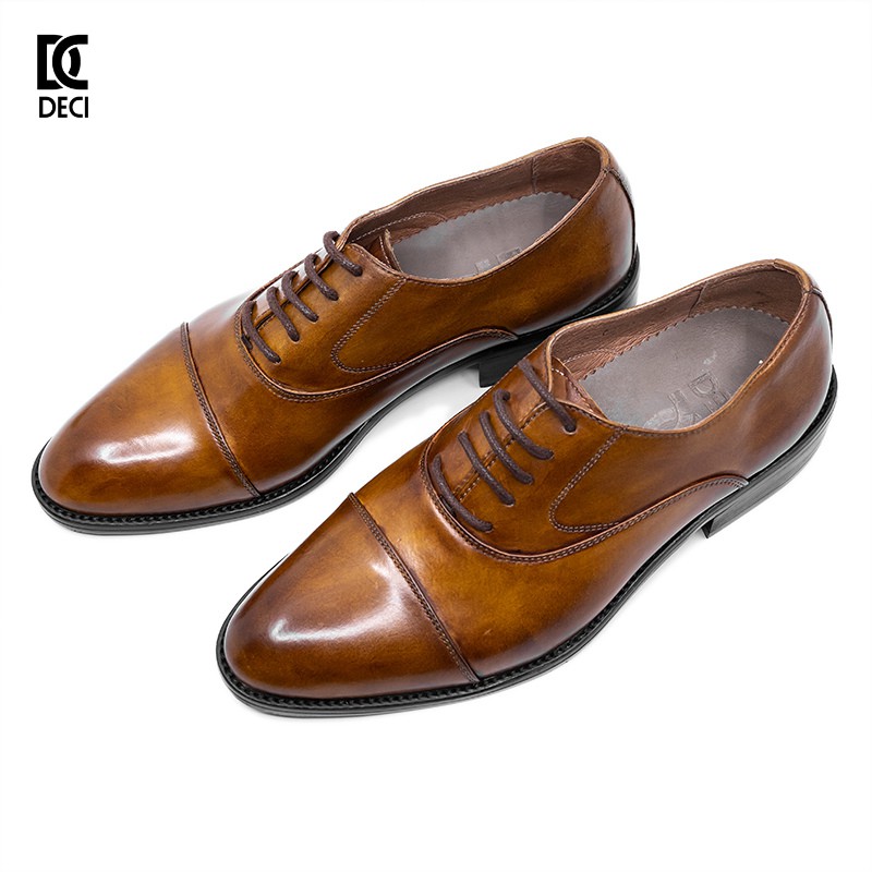 Giày tây công sở đánh màu thủ công patina DECI da bò đế gỗ Brogue_4